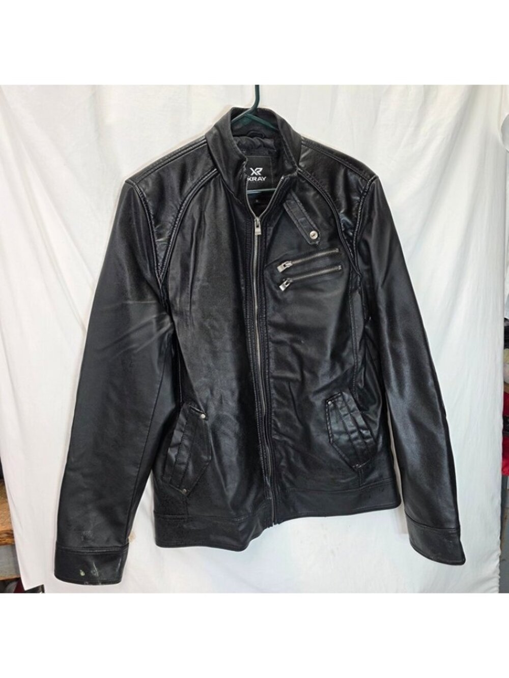 XRAY Jeans Black Faux Leather Moto Jacket Men's M